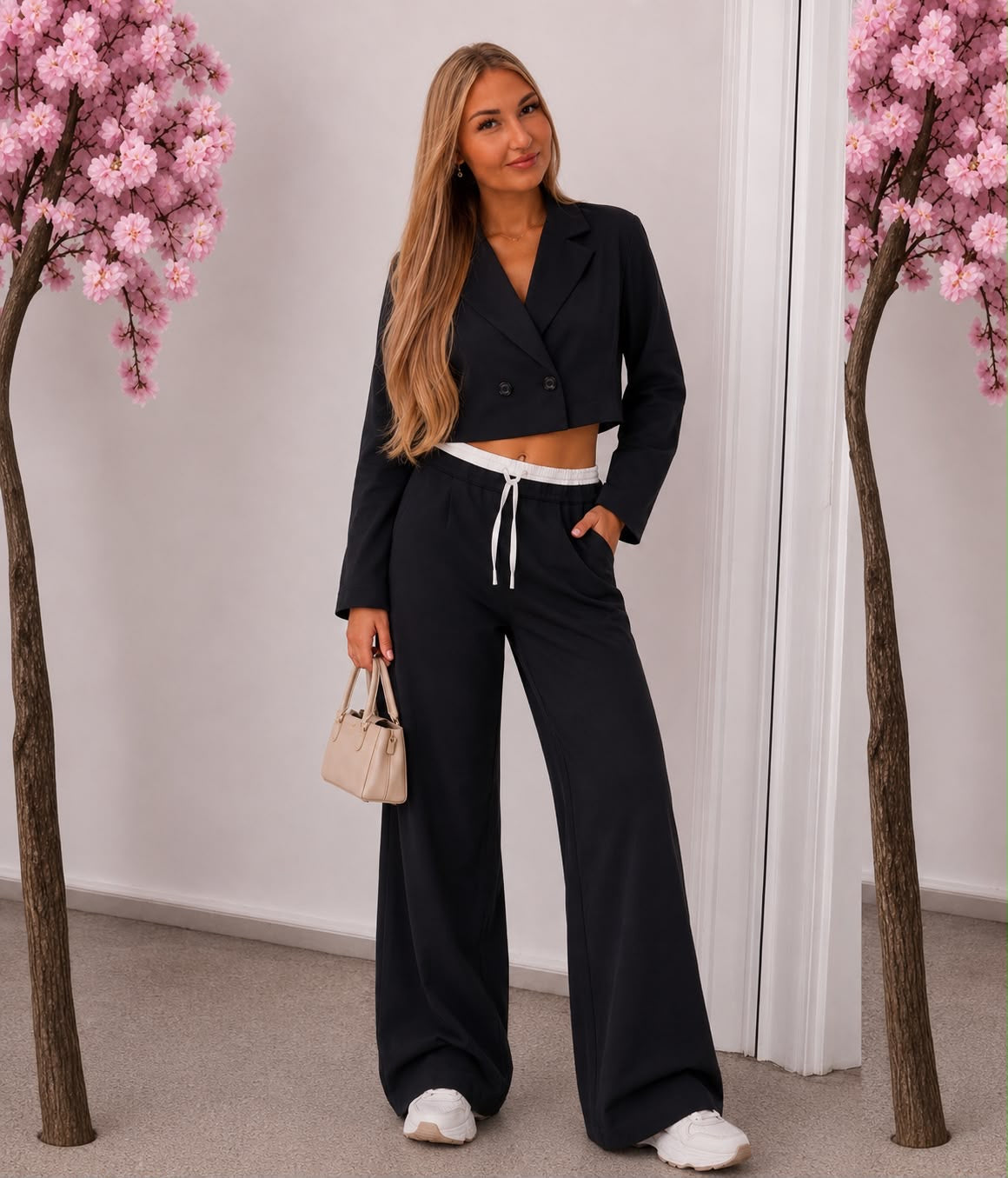 2-Delige Set - Cropped Blazer & Wide leg broek set